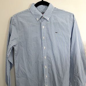 Boys Vineyard Vines Whale Shirt Blue Gingham L (16-18) NWOT